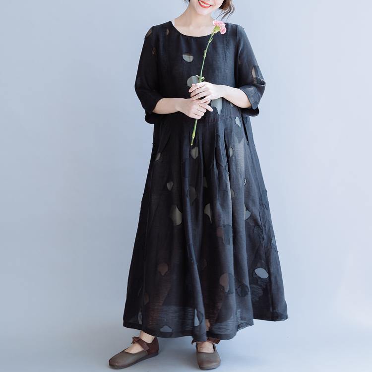 Chic o neck half sleeve linen dresses Online Shopping black Dresses summer - Omychic