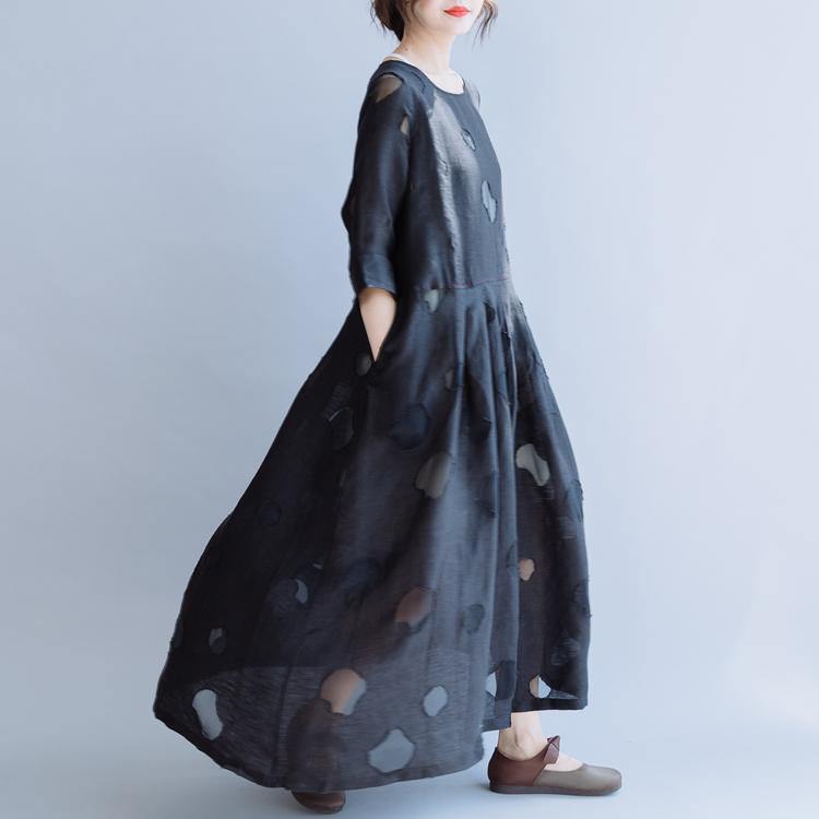 Chic o neck half sleeve linen dresses Online Shopping black Dresses summer - Omychic
