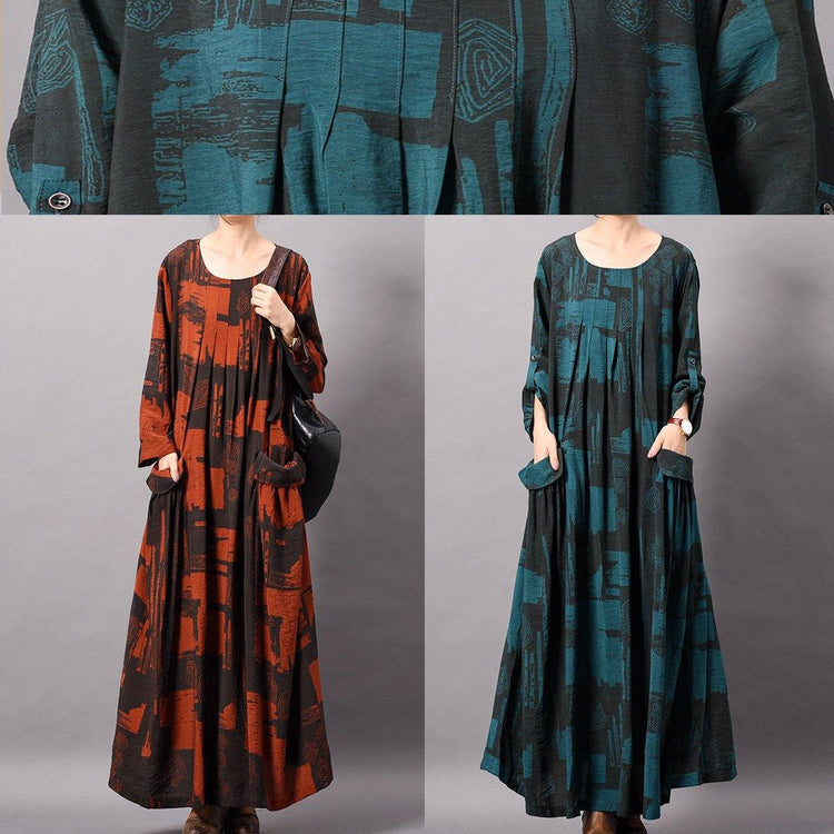 Chic o neck pockets chiffon dresses 2019 Catwalk blue black Maxi Dress spring - Omychic