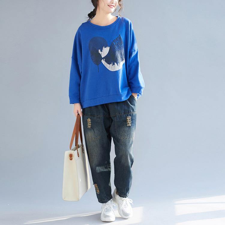 Chic o neck print cotton clothes For Women Fashion fashion Ideas blue cotton blouses - Omychic