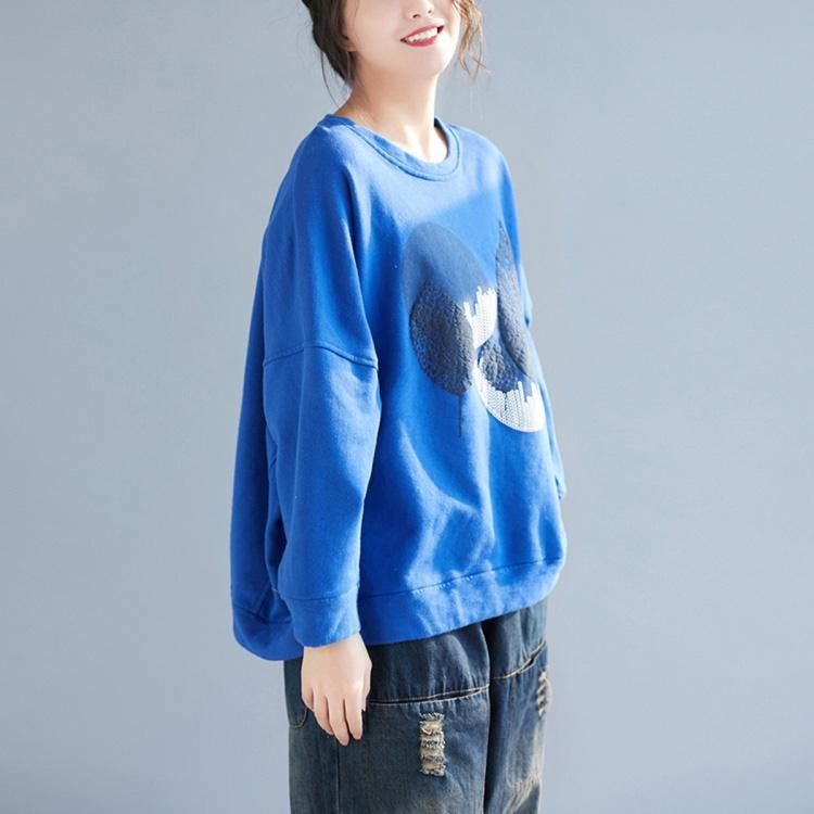 Chic o neck print cotton clothes For Women Fashion fashion Ideas blue cotton blouses - Omychic
