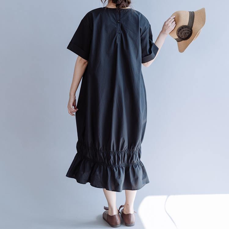 Chic o neck wrinkled linen clothes For Women black Dresses summer - Omychic