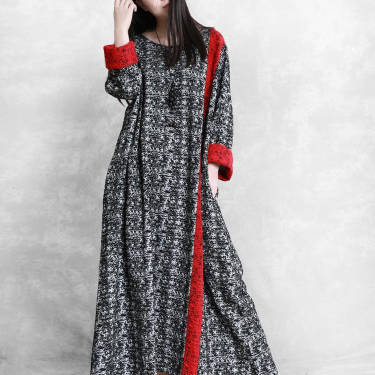 Chic patchwork cotton outfit Runway black prints cotton robes Dress fall - Omychic