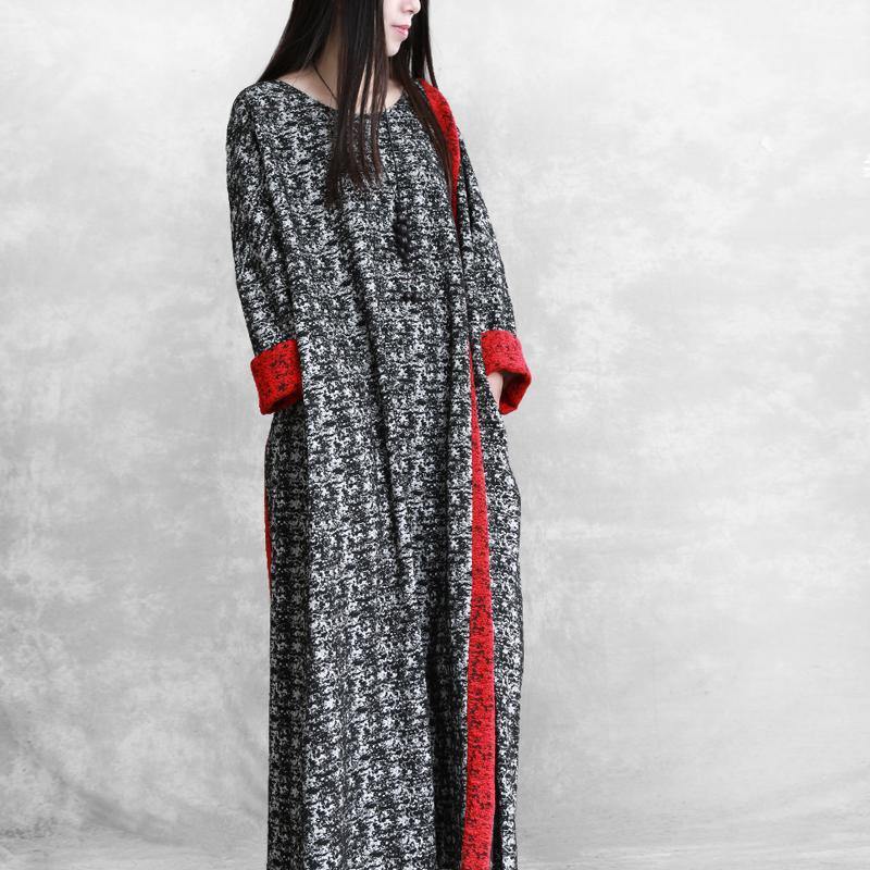 Chic patchwork cotton outfit Runway black prints cotton robes Dress fall - Omychic