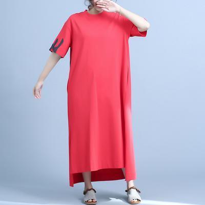 Chic red cotton dresses stylish Summer Half Sleeve Letter Printed Dress - Omychic