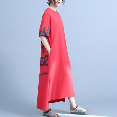 Chic red cotton dresses stylish Summer Half Sleeve Letter Printed Dress - Omychic