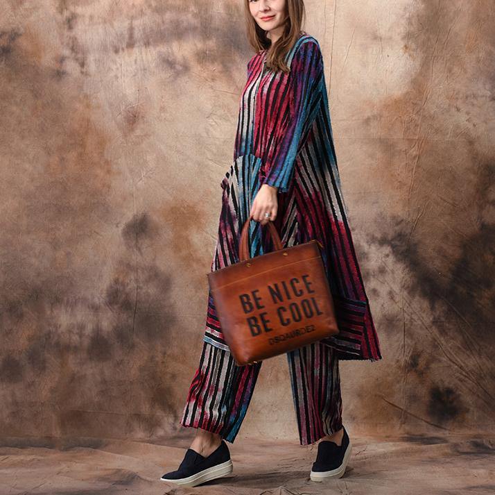 Chic red striped cotton Blouse stylish pattern and wide leg pants Plus Size Clothing spring Jacquard two pieces - Omychic