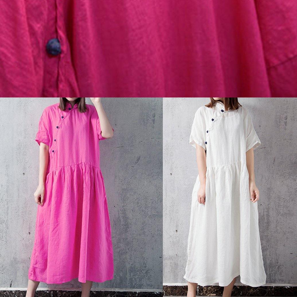 Chic short sleeve linen Long Shirts Inspiration rose Dress summer - Omychic