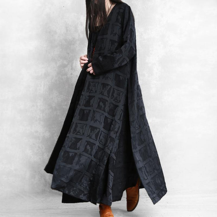 Chic side open two pieces Fashion Long coats black plaid Midi jackets fall - Omychic