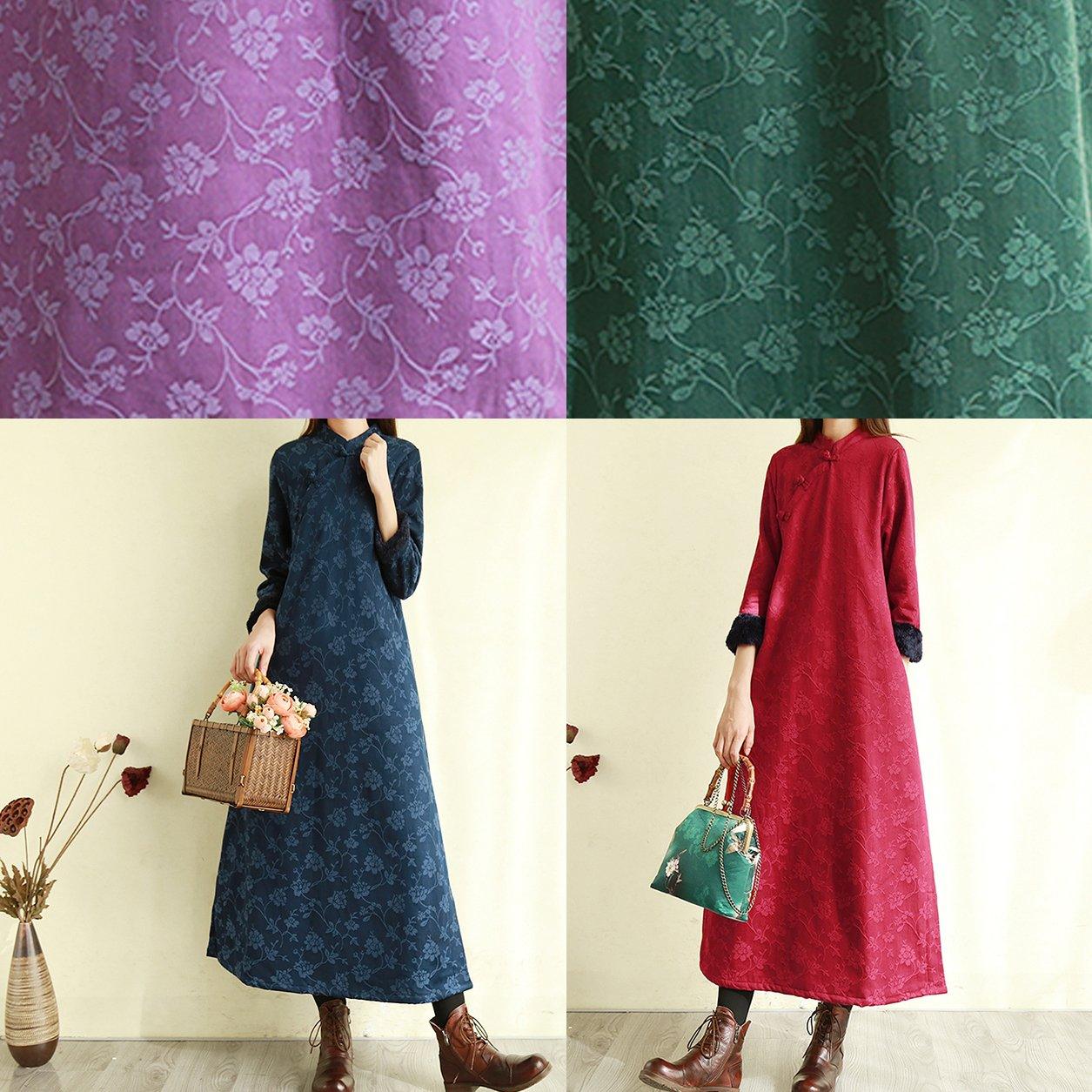 Chic thick linen cotton winter dress Photography navy Dresses - Omychic