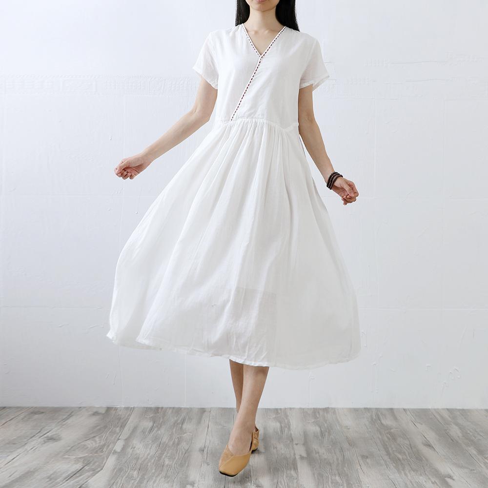 Chic v neck cotton dresses Photography white Maxi Dress summer - Omychic