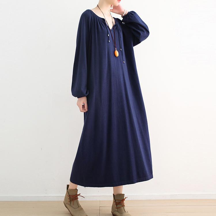 Chic v neck cotton quilting clothes Tutorials blue  wool robes Dress fall - Omychic