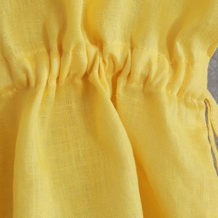 Chic v neck drawstring linen shirts women Work yellow summer tops - Omychic