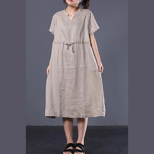 Chic v neck linen clothes For Women Shape khaki Dress summer - Omychic