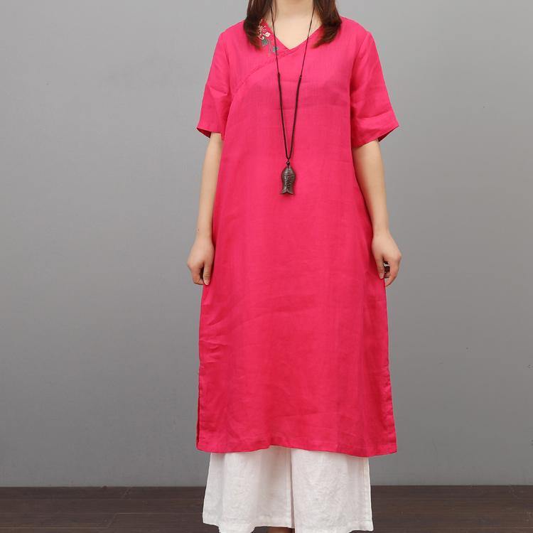 Chic v neck linen outfit Inspiration rose Dresses summer - Omychic