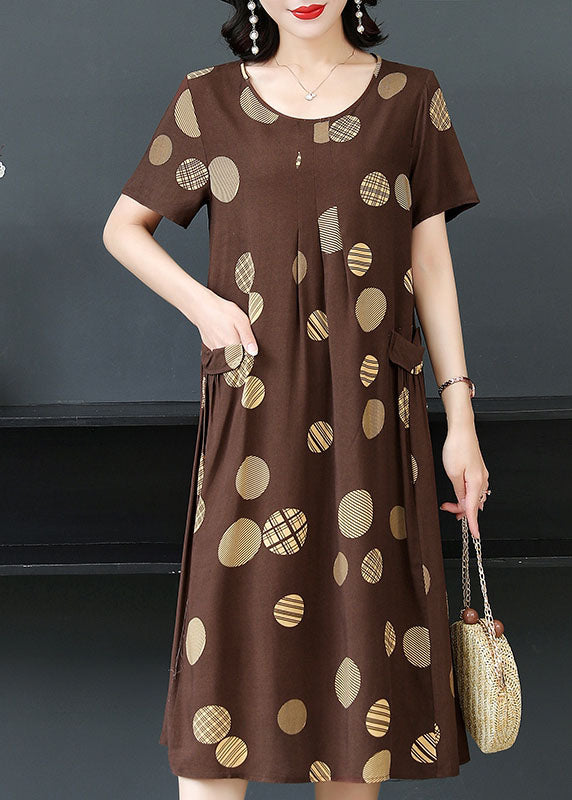Chic Coffee Dot Cotton Linen Summer Maxi Dresses