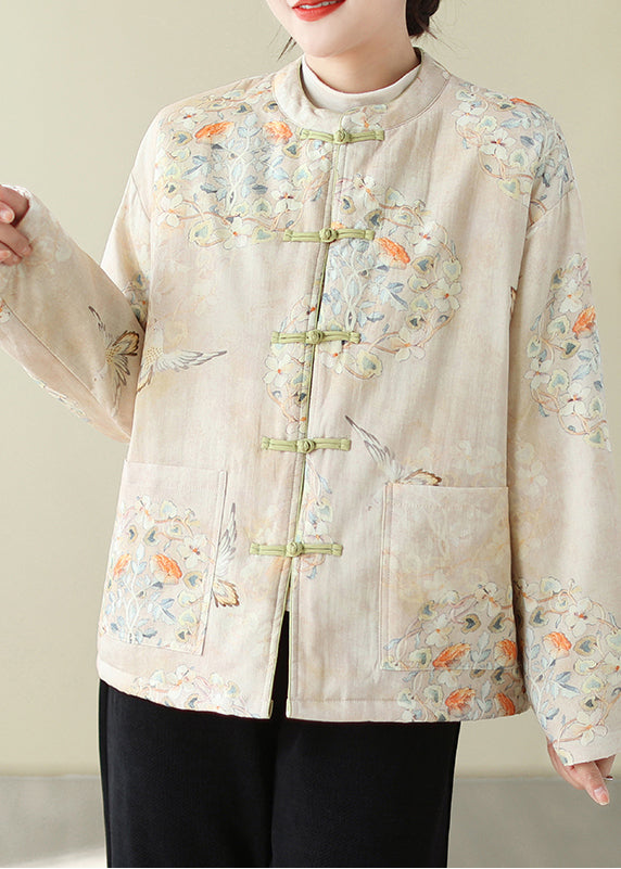 Chinese Style Apricot Print Warm Fine Cotton Filled Parka Winter