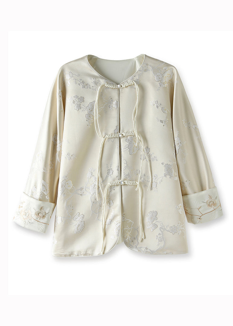 Chinese Style Apricot Tasseled Button Embroideried Silk Coats Fall