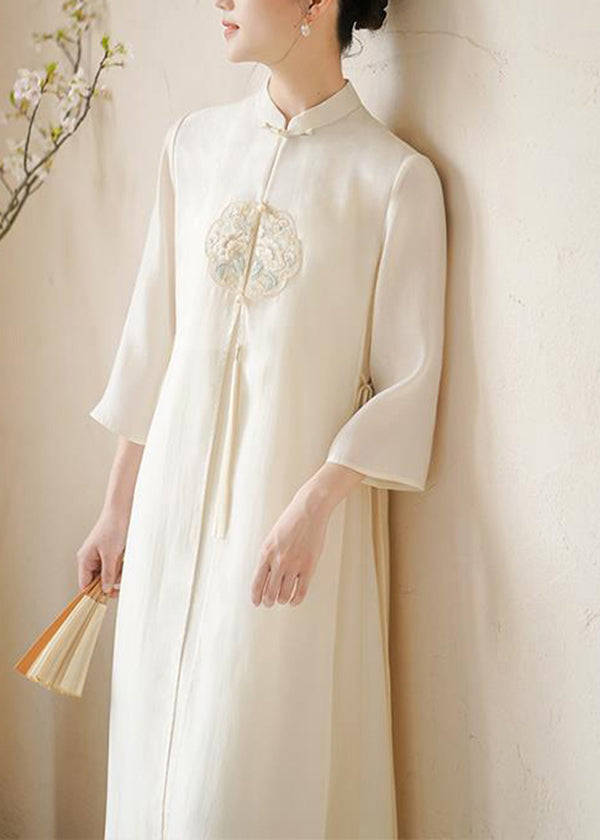 Chinese Style Bamboo Leaf Hollow Buckle A-line Dress