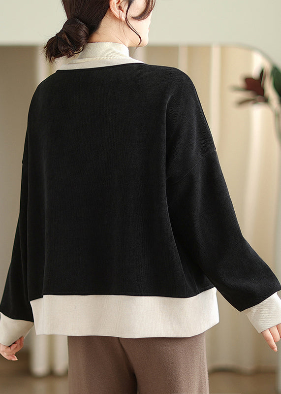 Chinese Style Black O Neck Oriental Button Warm Fleece Coats Fall