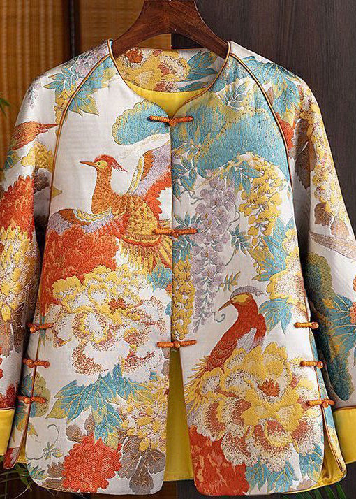 Chinese Style Blue Embroidered Oriental Button Spliced Silk Coat Autumn