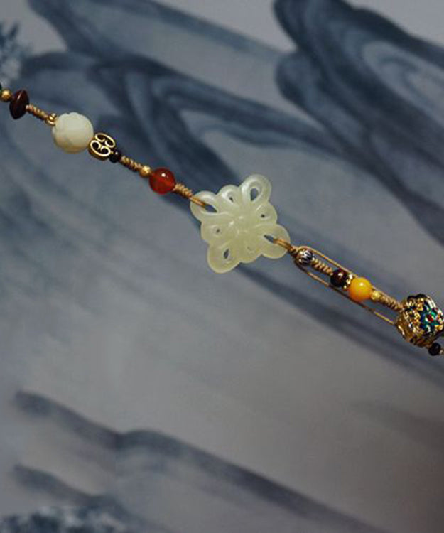 Chinese Style Brown Jade Crystal Chinese Knot Tassel Pendant