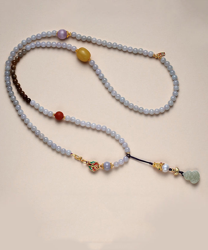 Chinese Style Gradient Color Jade Pearl Agate Beading Sweater Pendant Necklace