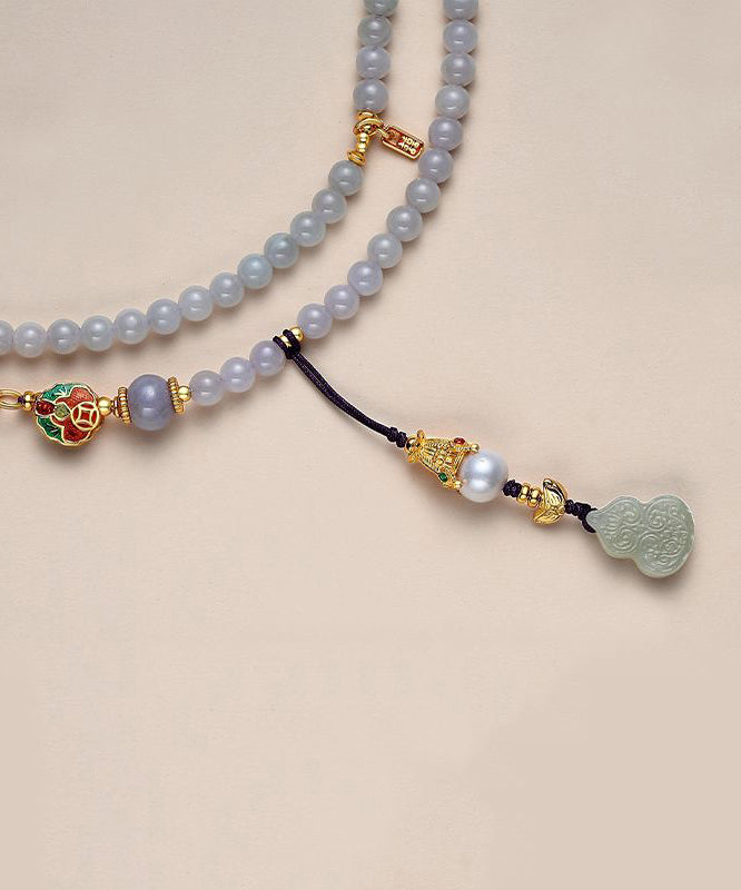 Chinese Style Gradient Color Jade Pearl Agate Beading Sweater Pendant Necklace