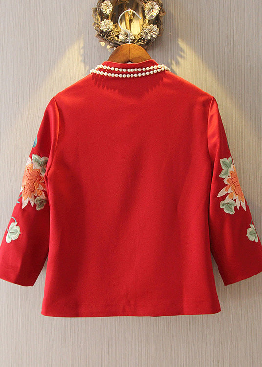 Chinese Style Red Embroideried Floral Coats Spring