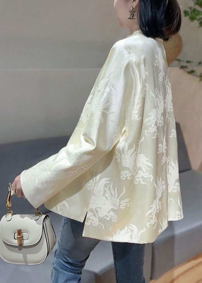 Chinese Style White Jacquard Chinese Button Silk Blouses Fall