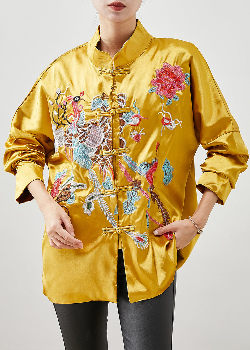 Chinese Style Yellow Embroideried Silk Jackets Spring