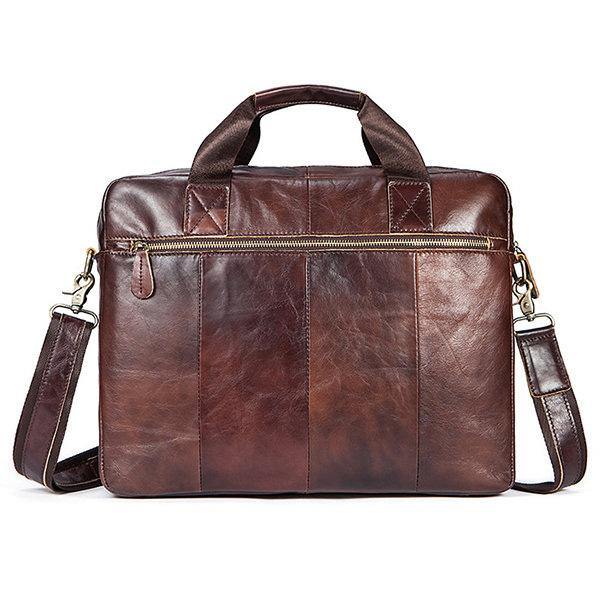 Chocolate Genuine Leather Business Vintage Briefcase Handbag Crossbody Bag For Men - Omychic