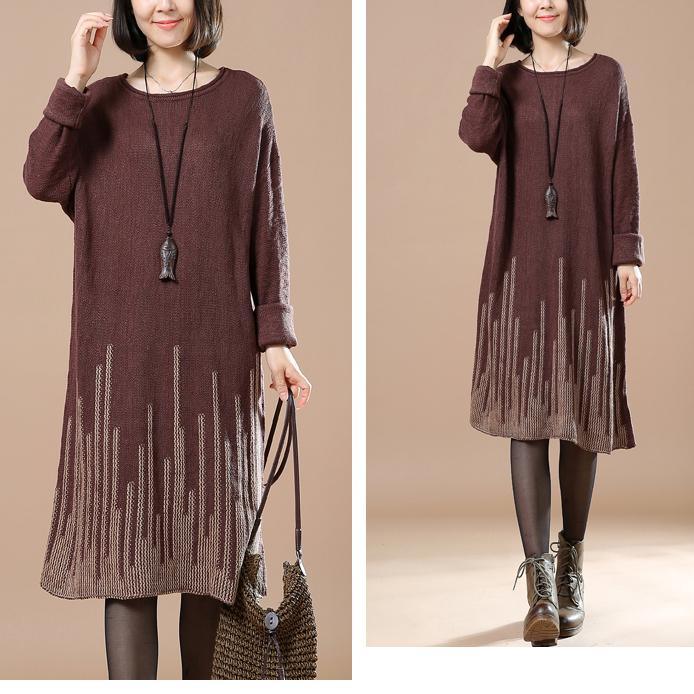 Chocolate falling stars women knit sweaters knit dress plus - Omychic