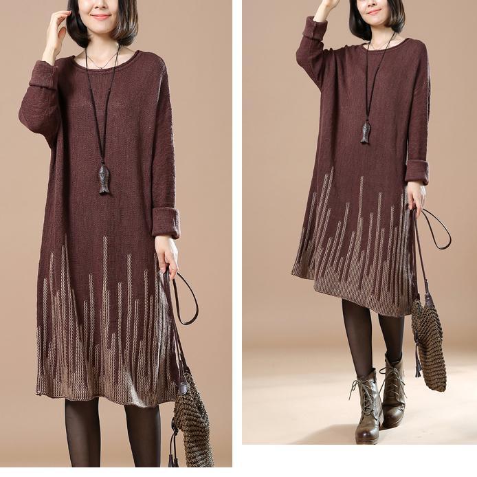 Chocolate falling stars women knit sweaters knit dress plus - Omychic