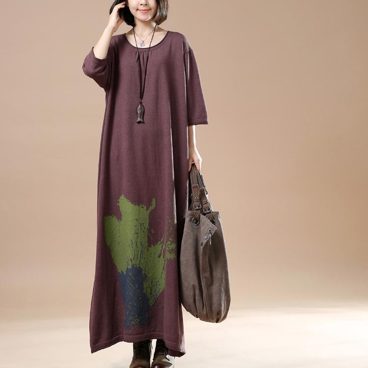 Chocolate half sleeve maxi dress plus size dresses - Omychic