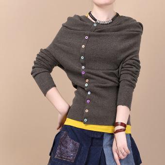 Chocolate hooded woolen sweater top - Omychic