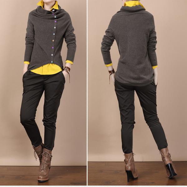 Chocolate hooded woolen sweater top - Omychic