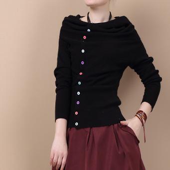 Chocolate hooded woolen sweater top - Omychic