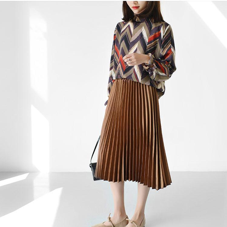 Chocolate satin pleated skirts summer knee skirt 2017 collection - Omychic