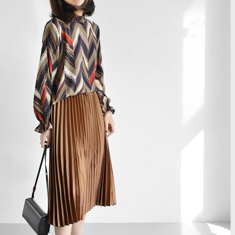 Chocolate satin pleated skirts summer knee skirt 2017 collection - Omychic