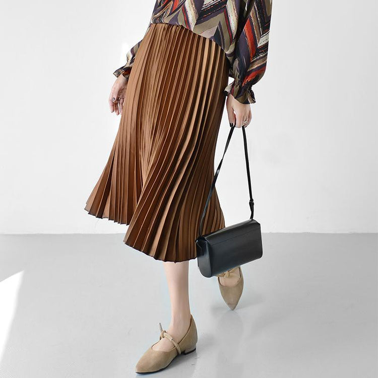 Chocolate satin pleated skirts summer knee skirt 2017 collection - Omychic