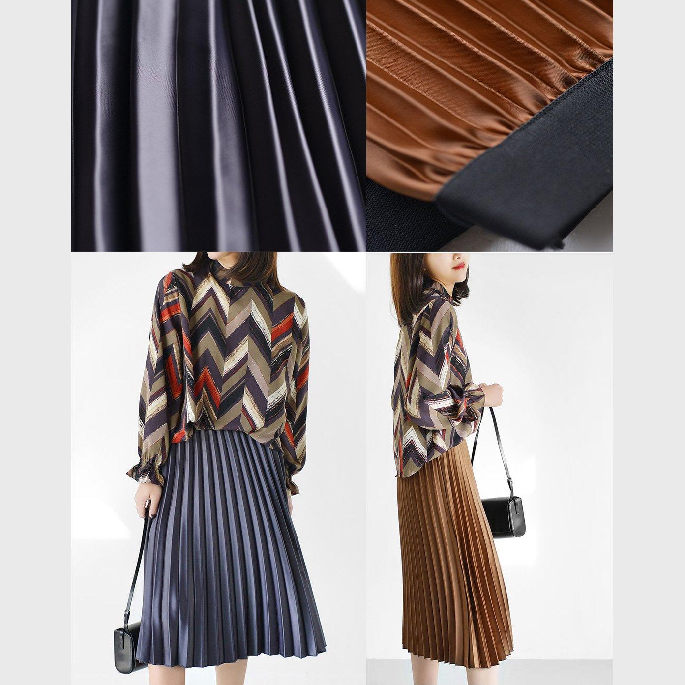 Chocolate satin pleated skirts summer knee skirt 2017 collection - Omychic