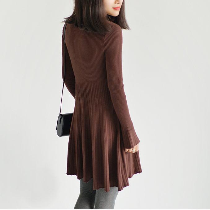 Chocolate tunic dresses fit flare knit dresses spring dress - Omychic
