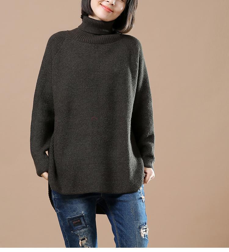 Chocolate turtle neck woman sweaters oversize chunky sweater shirt - Omychic