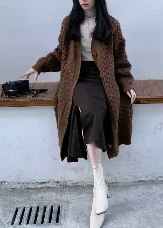 Chocolate cable knit women cardigans plus size sweater coats