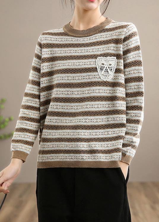 Chunky Spring Black Striped Knit Sweat Tops Loose fitting O Neck Knitted Pullover - Omychic