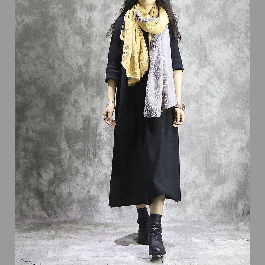 Chunky Sweater dress outfit Largo patchwork black Hipster knit 0 neck dress - Omychic