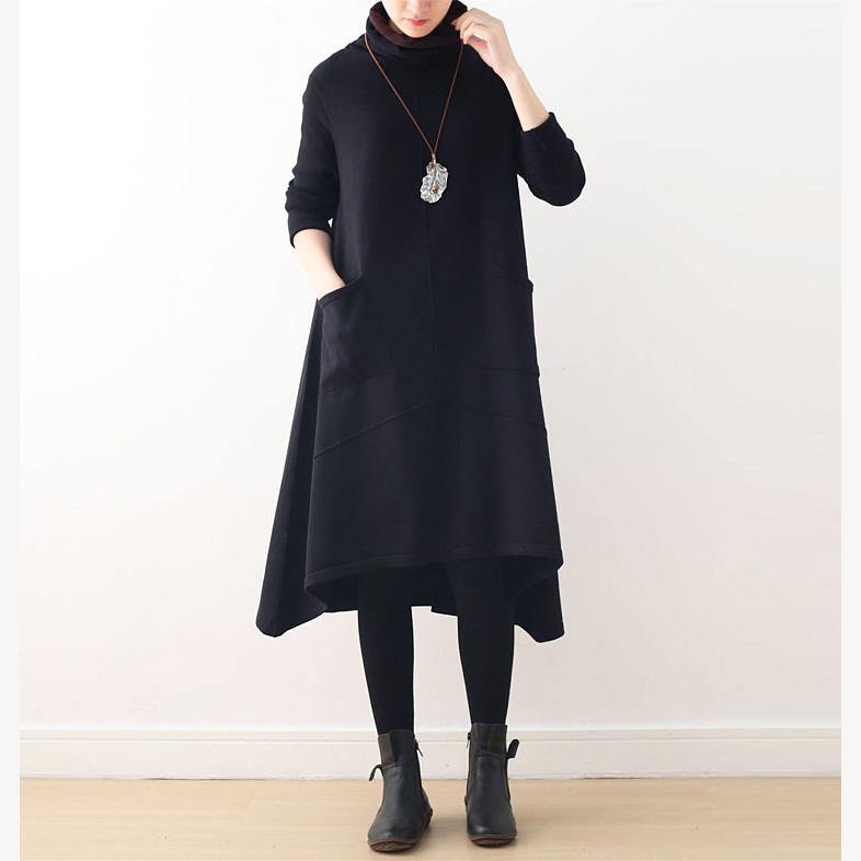 Chunky Sweater dress outfit Refashion high neck asymmetric black Ugly knit top spring - Omychic