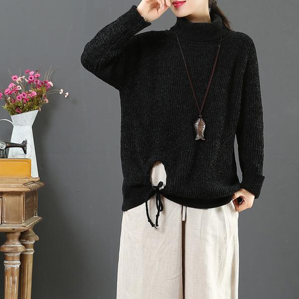 Chunky black knit tops wild oversize high neck sweaters - Omychic