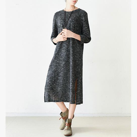 Chunky gray Sweater dress outfit Design side open Tejidos knit dress - Omychic